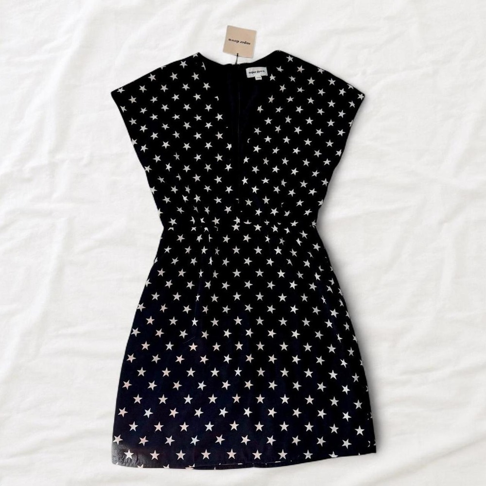 Superdown Black White Star Print Plunge Mini Dress